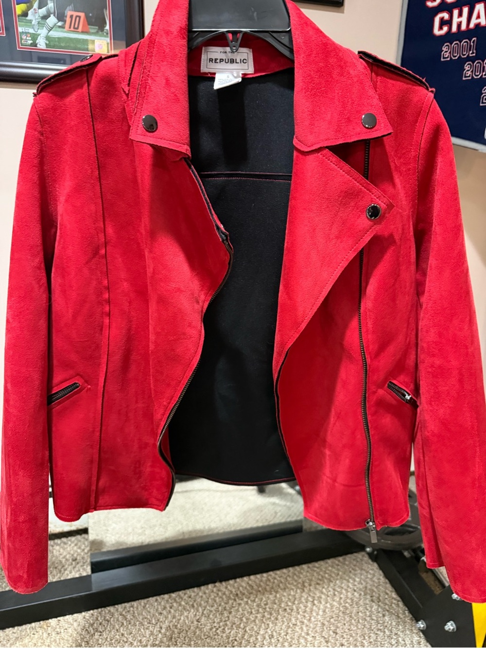 Women's Red Suede Moto Jacket